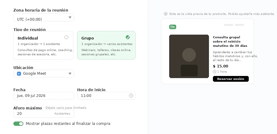 Panel de control de reserva en MailerLite