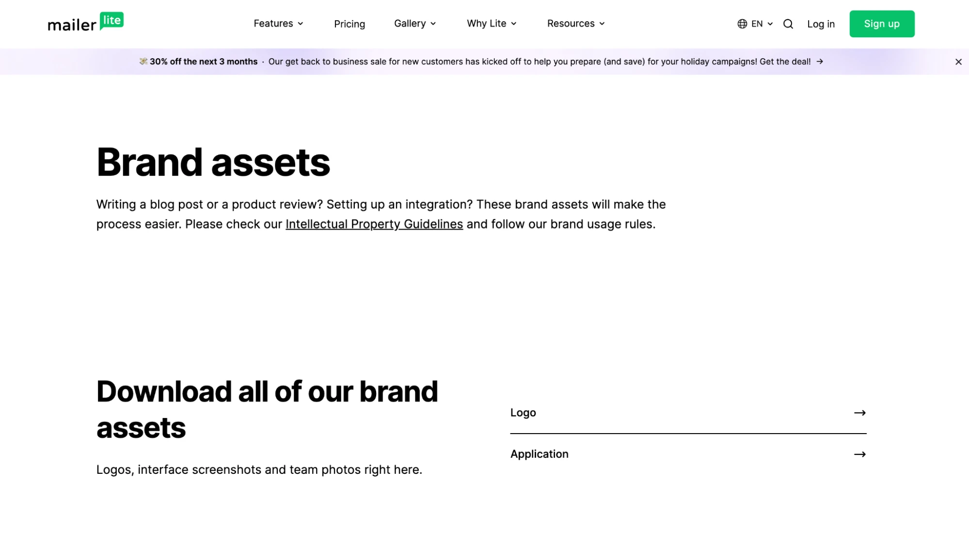 MailerLite brand assets page