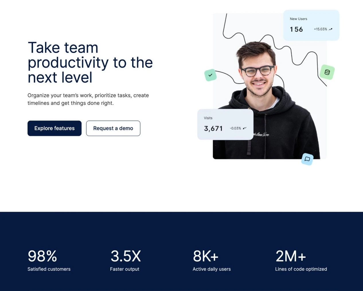 A column of brand stats on a MailerLite landing page template