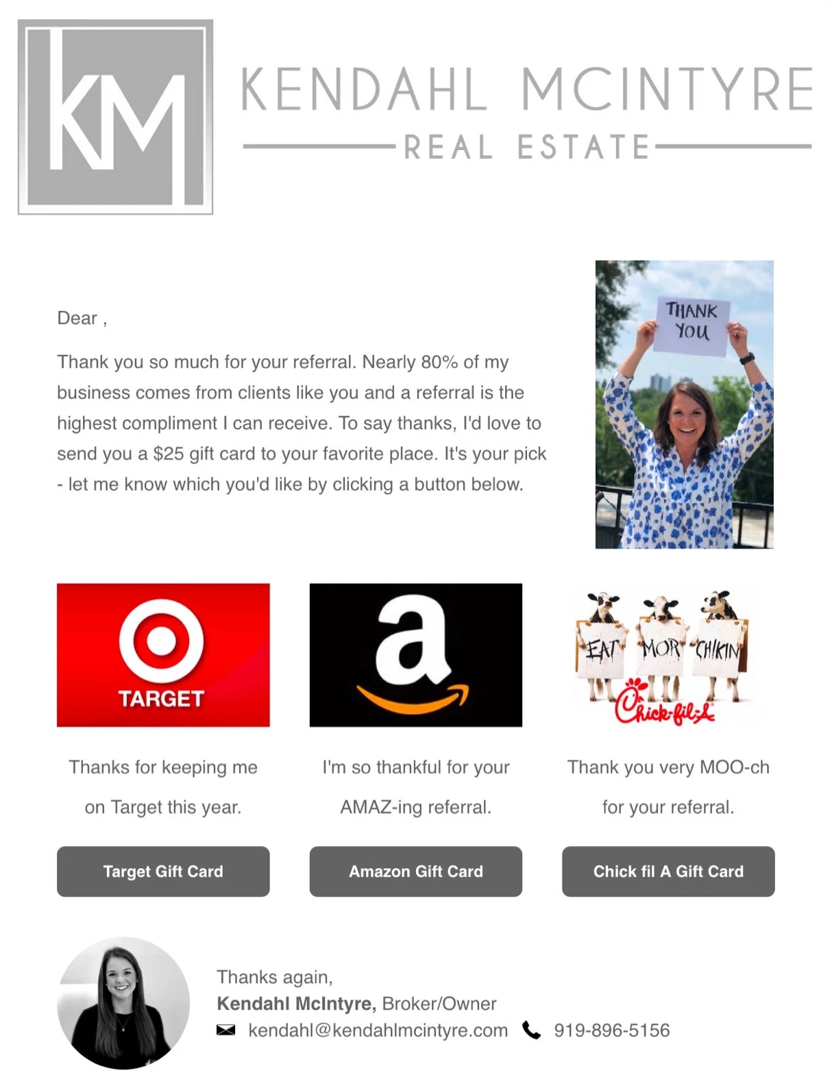 Broker Kendahl McIntyre real estate agent email example