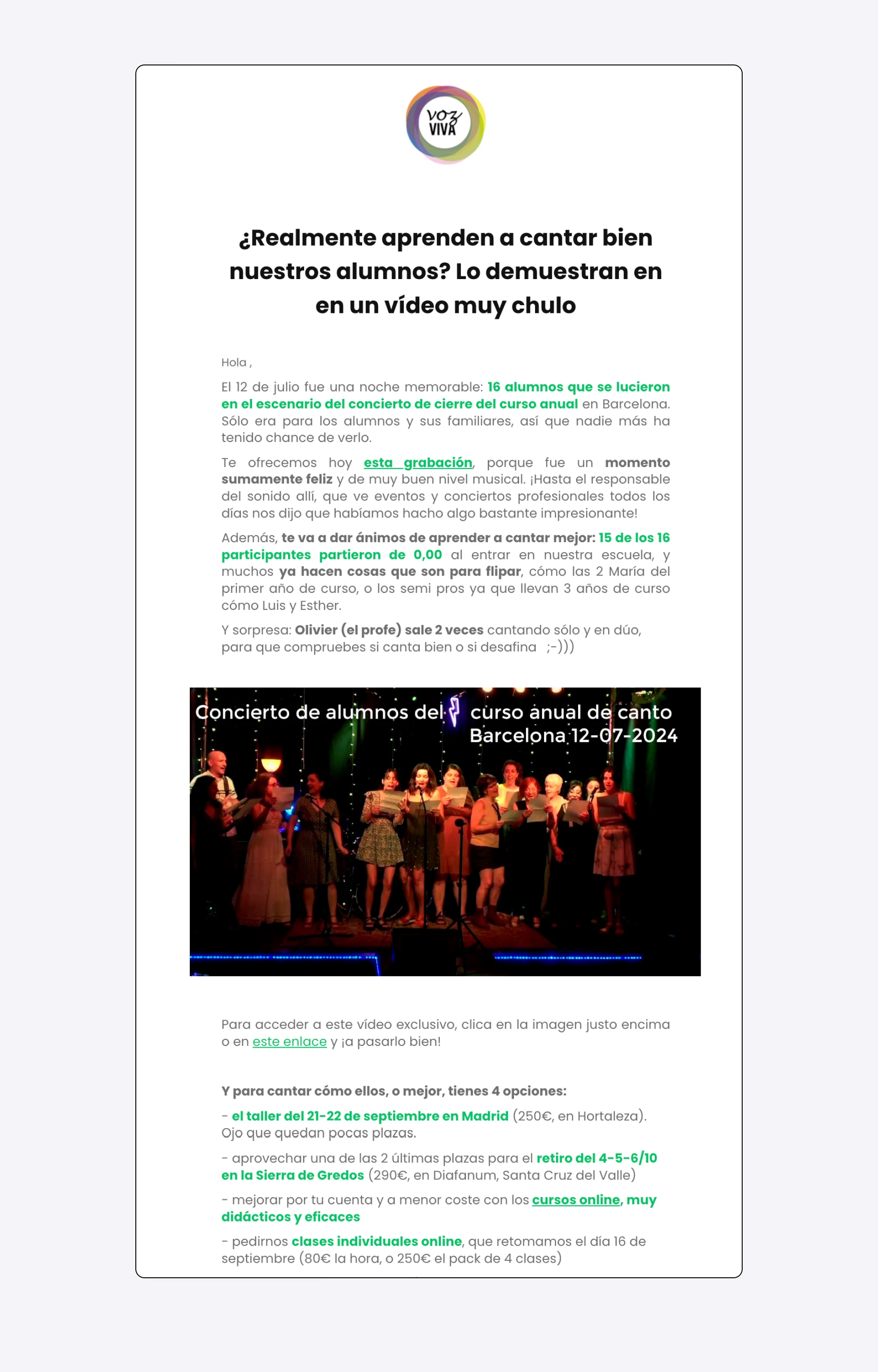 Screenshot of Olivier's newsletter