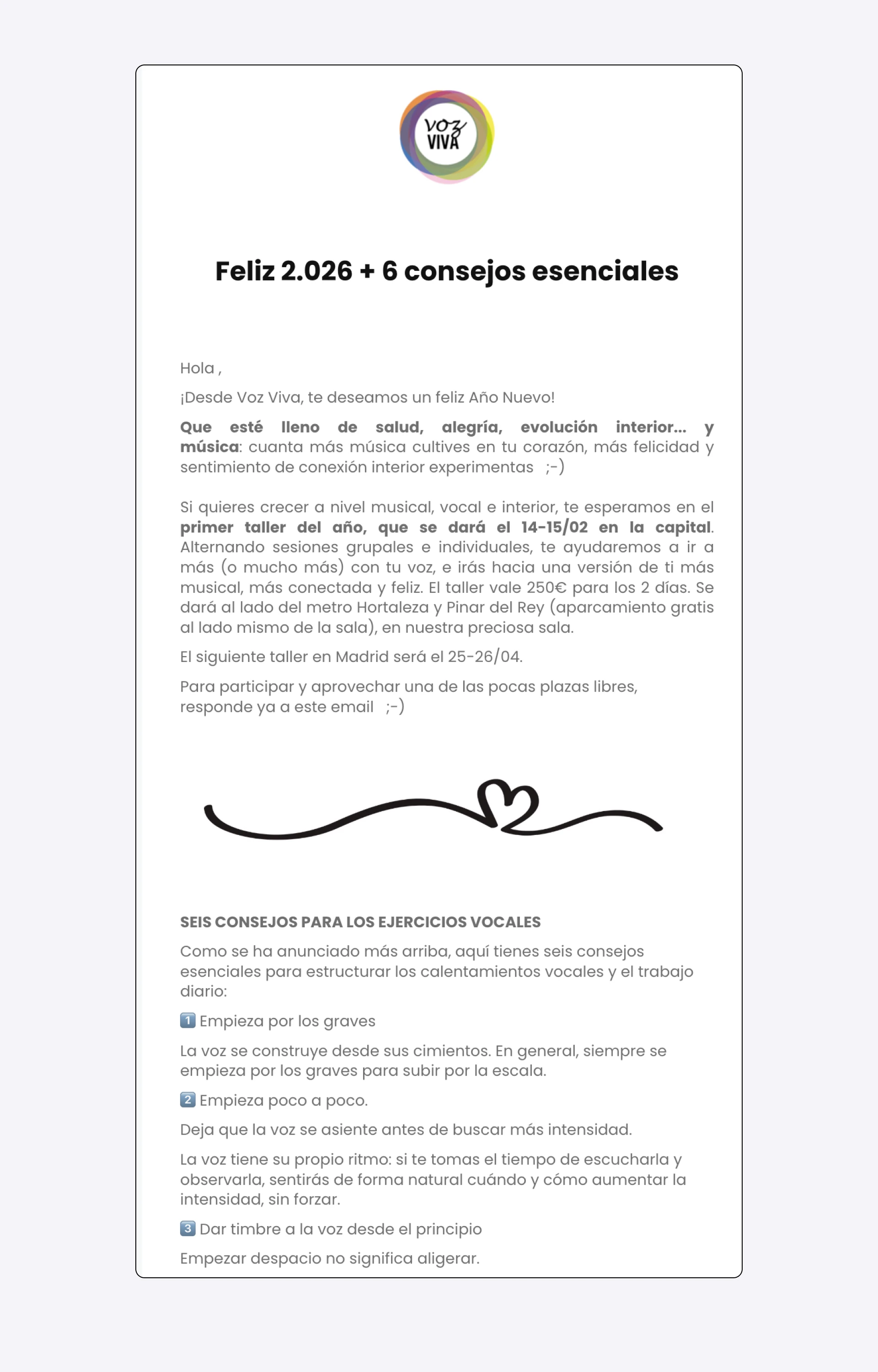 Screenshot of Olivier's email