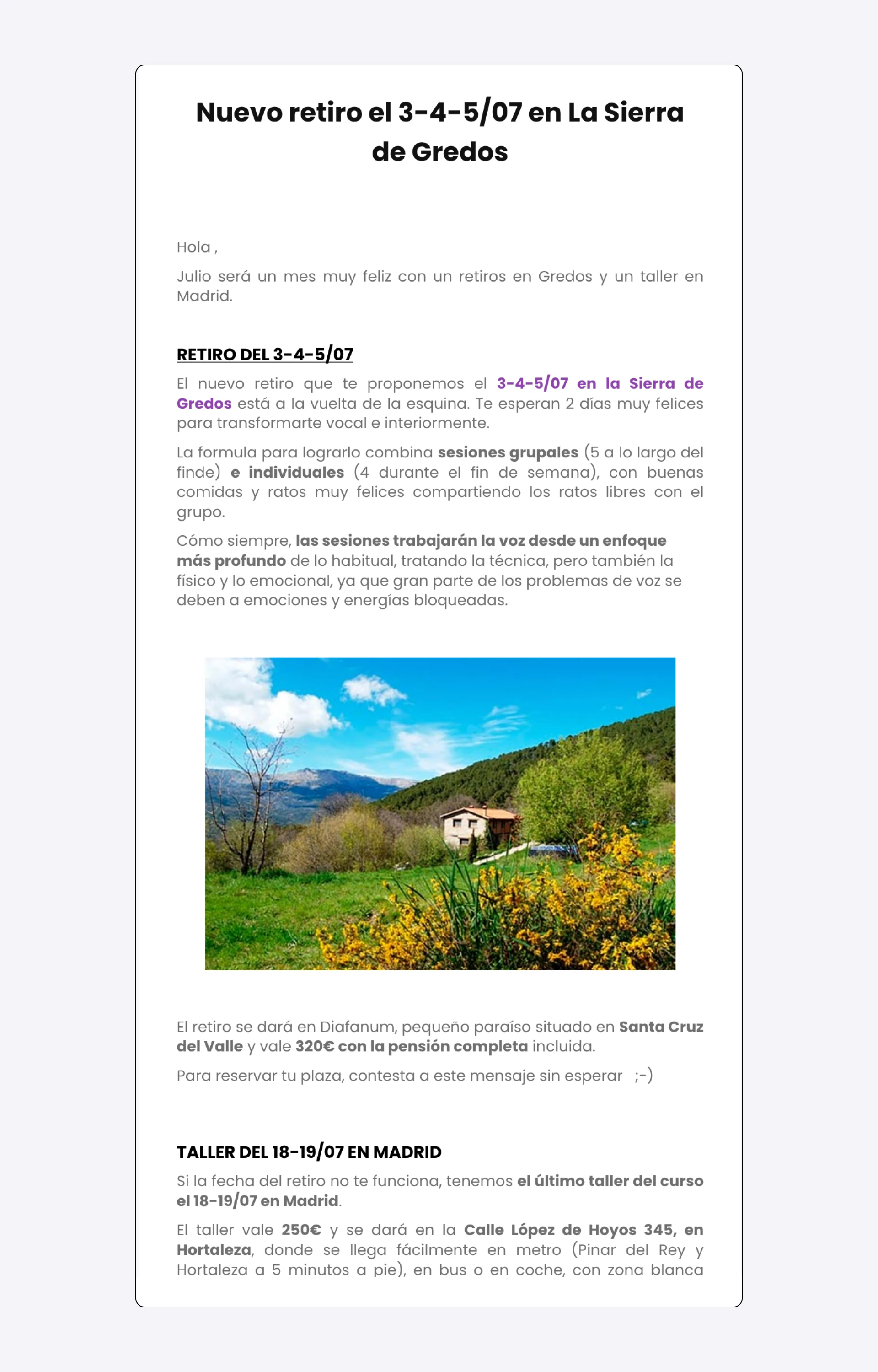 Screenshot of Olivier's email