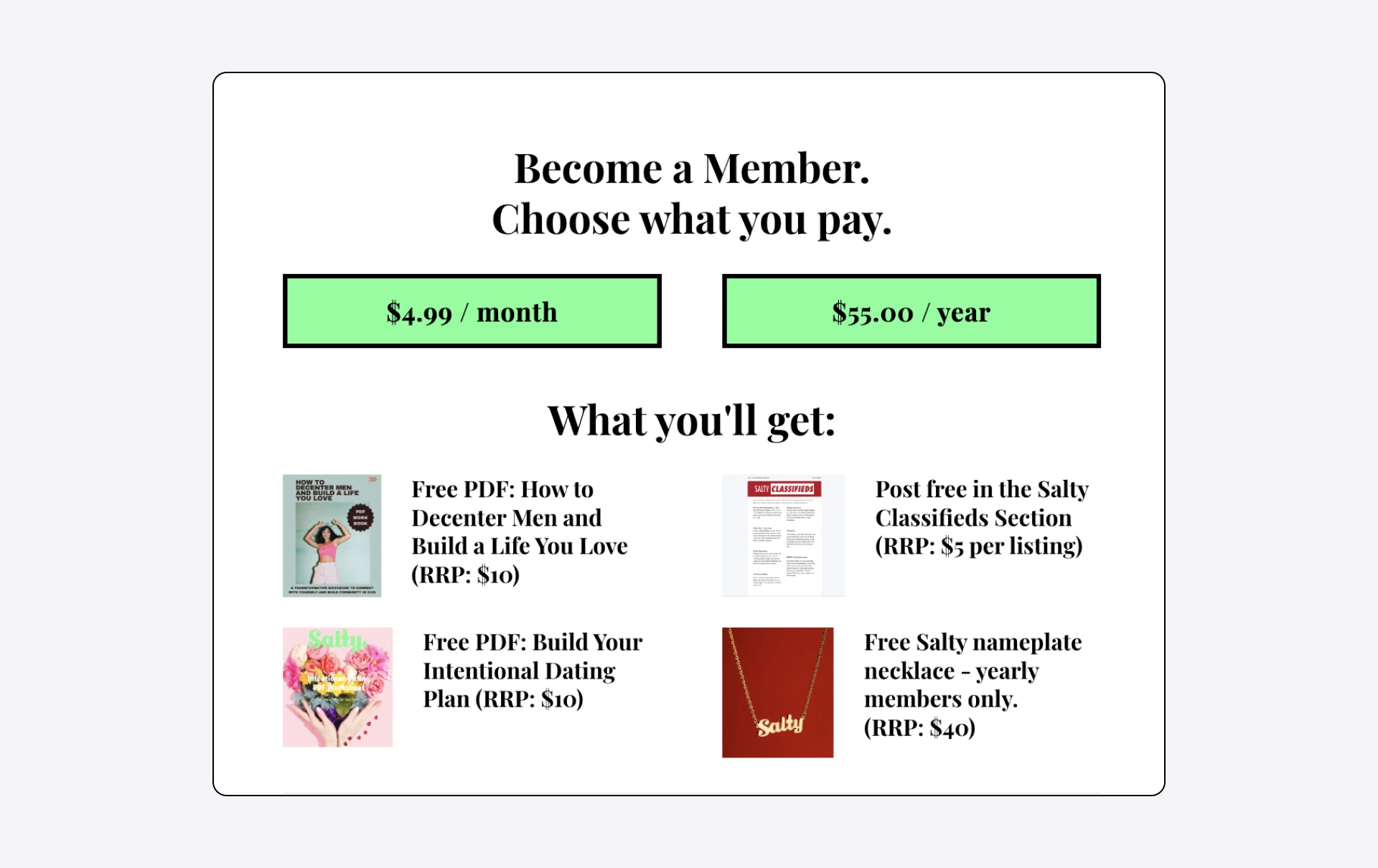 Salty membership pricing plans
