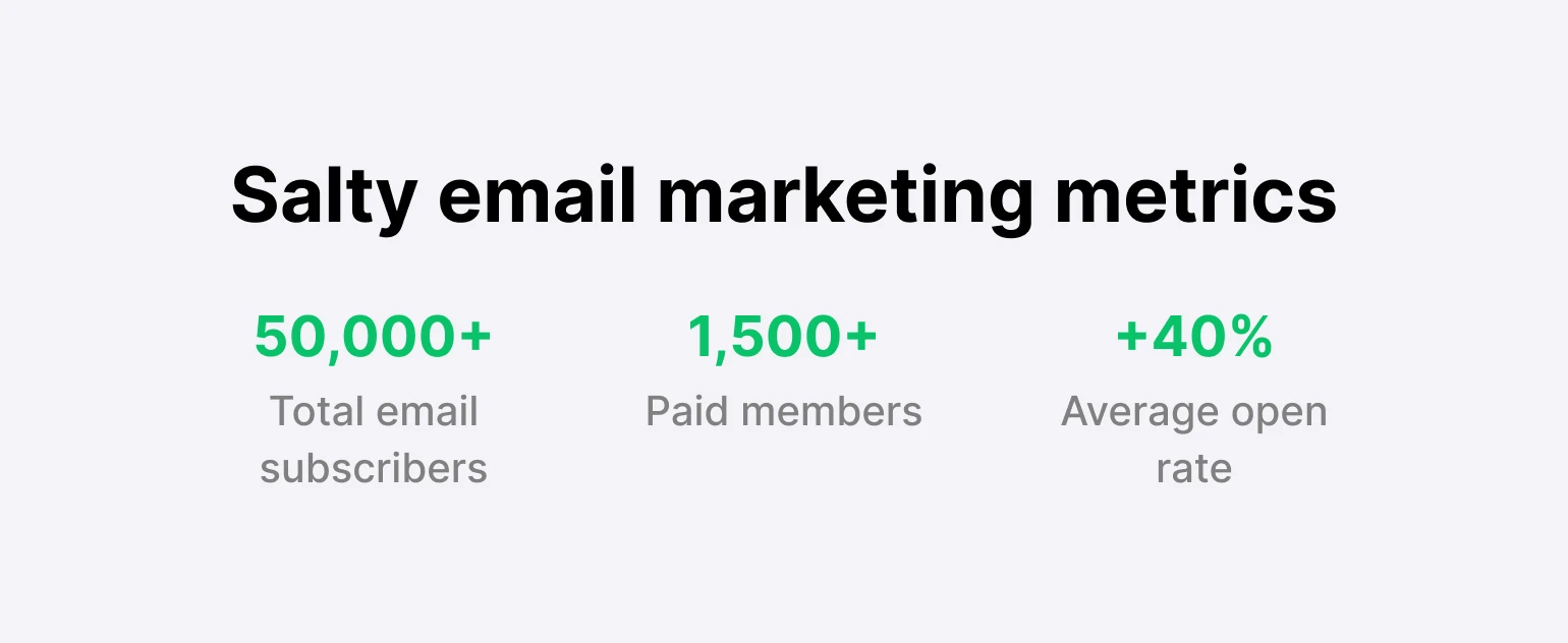 Graphic showing Salty's key email metrics