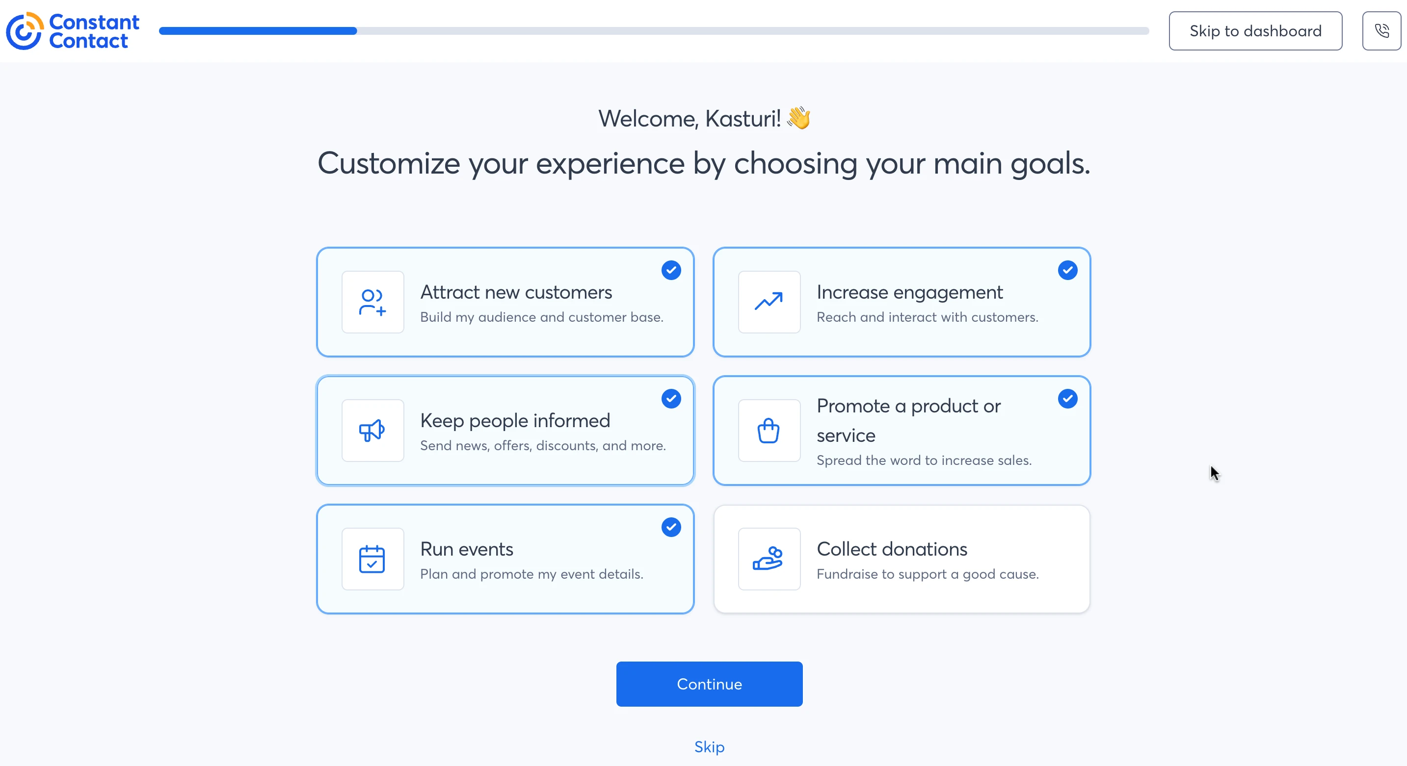 Constant Contact onboarding questions