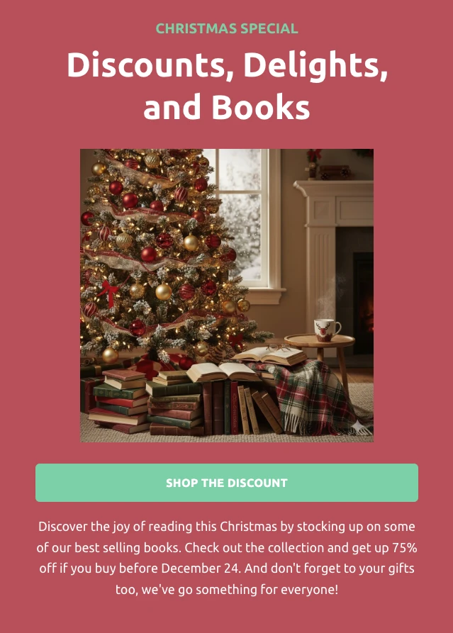 Screenshot of an email built with Christmas colors