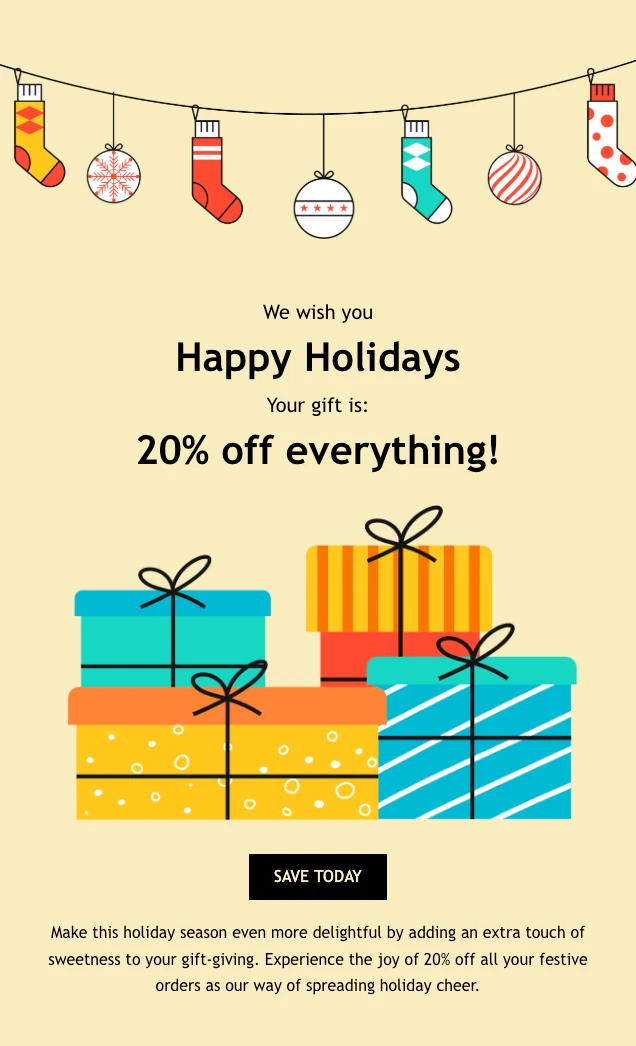 Screenshot of an email with a Christmas discount