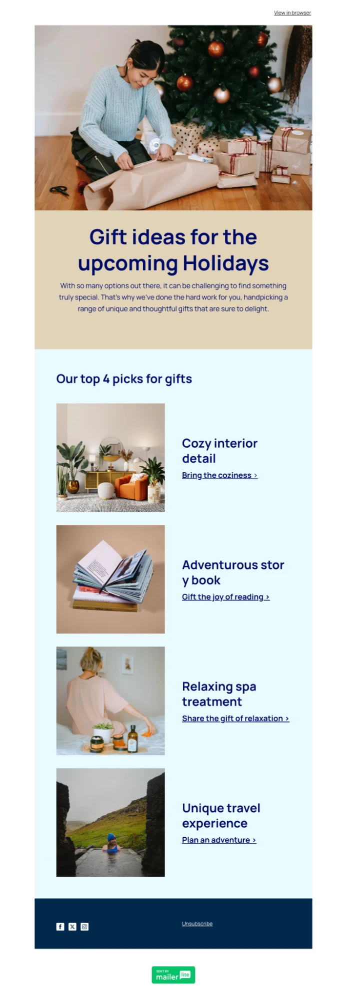 Screenshot of a Christmas wishlist email 