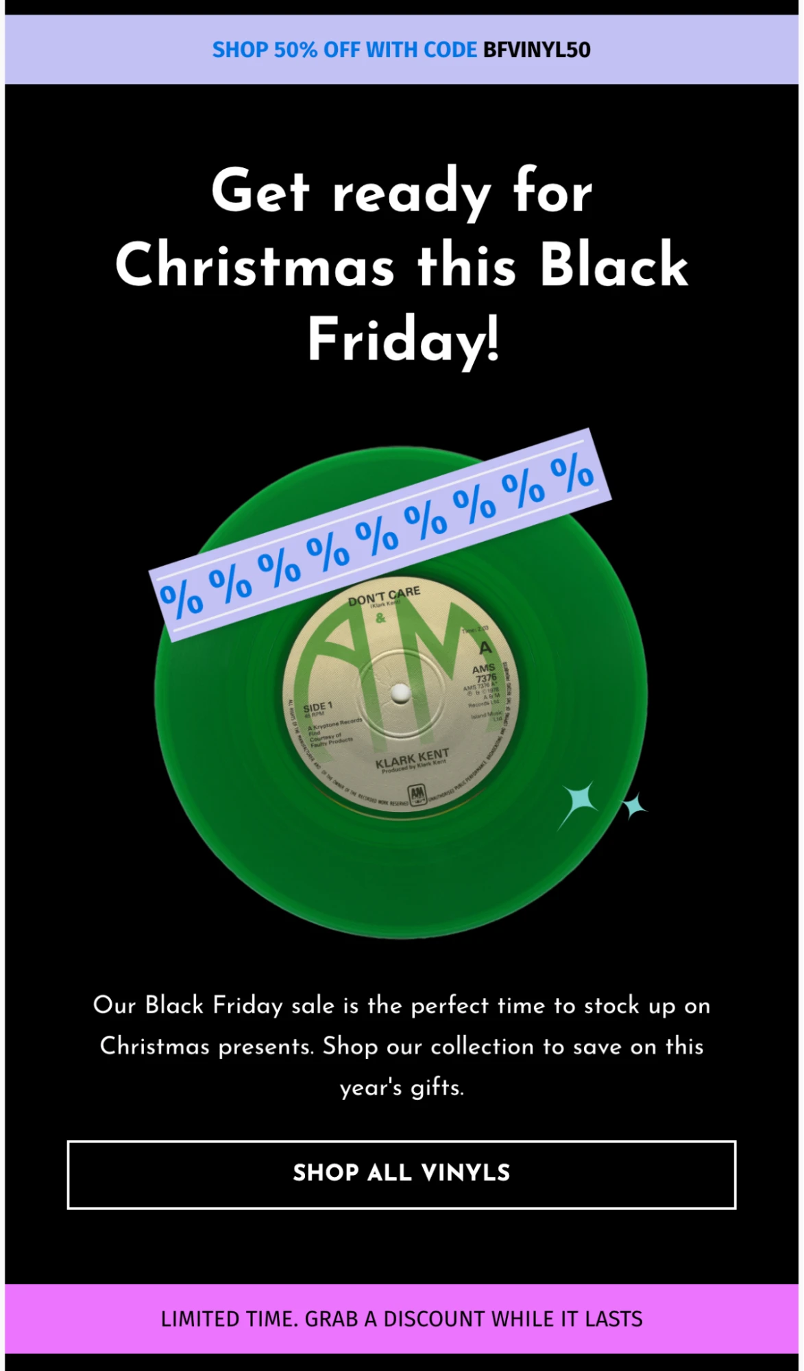 Screenshot of an email that combines Christmas and Black Friday promotions