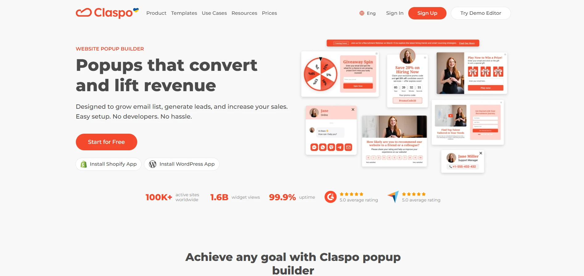 Claspo's homepage's screenshot