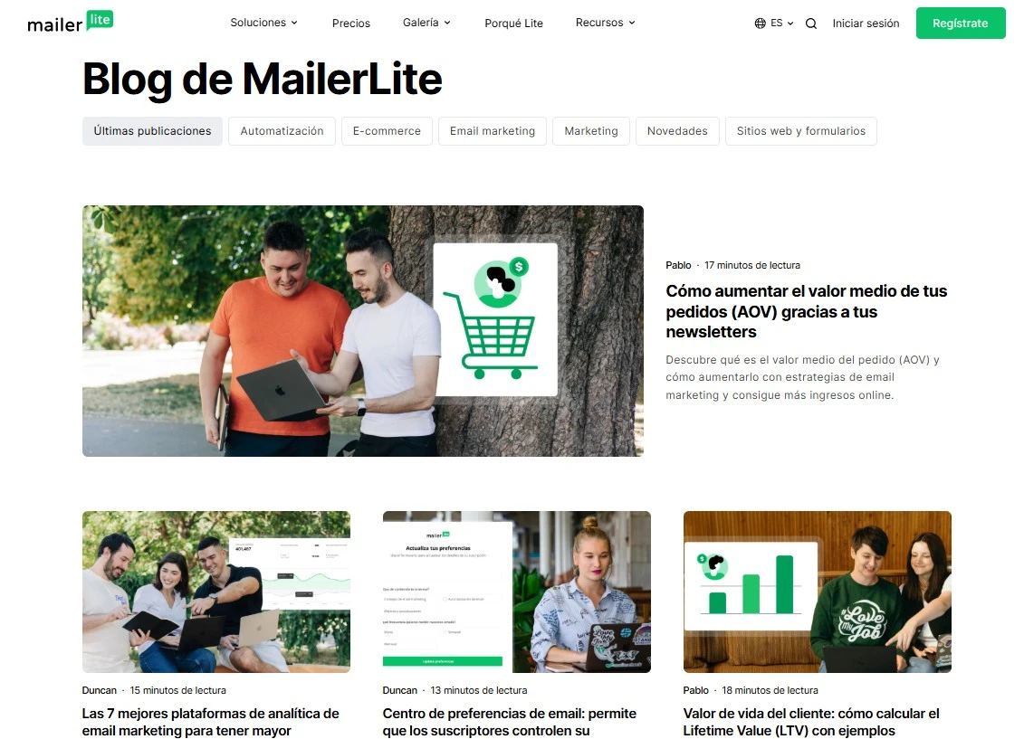 captura de pantalla de la página de blog gratis de marilerlite