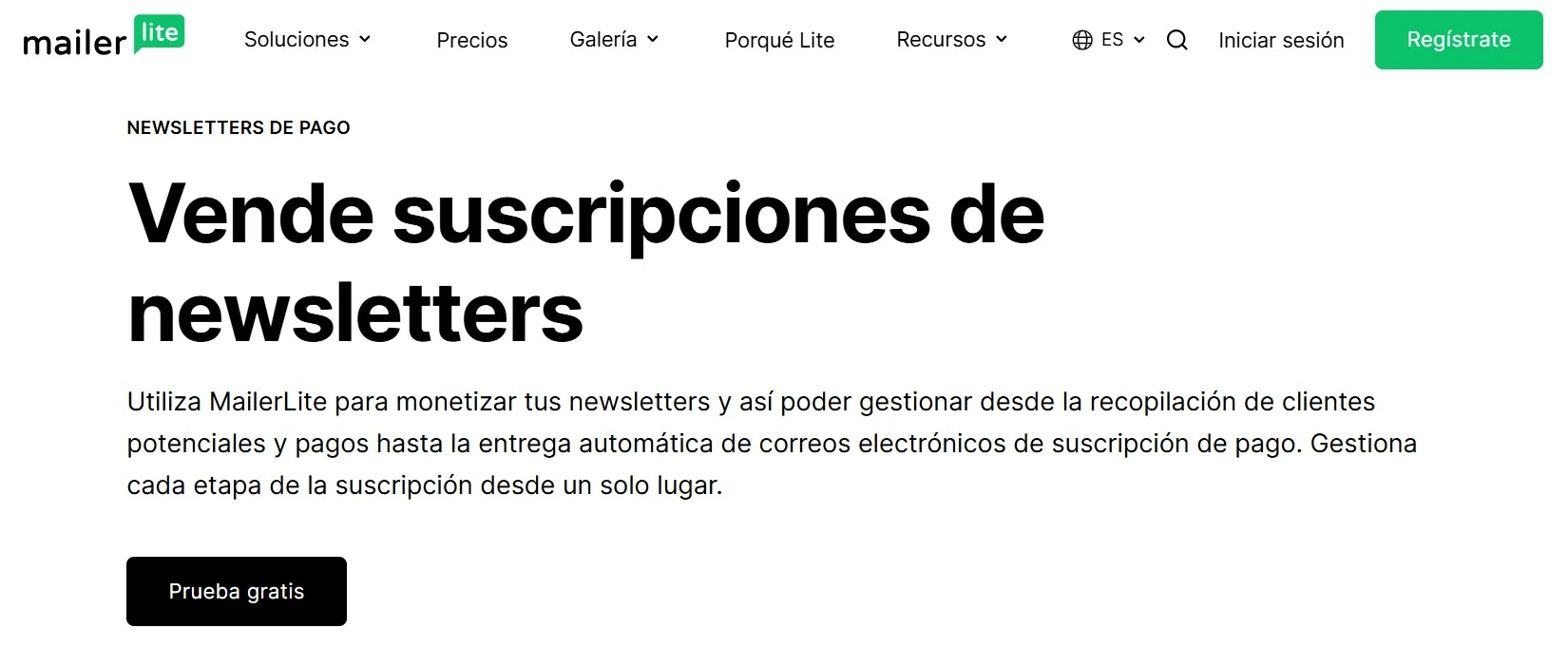 foto de página de mailerlite: vende suscripciiones de newsletter