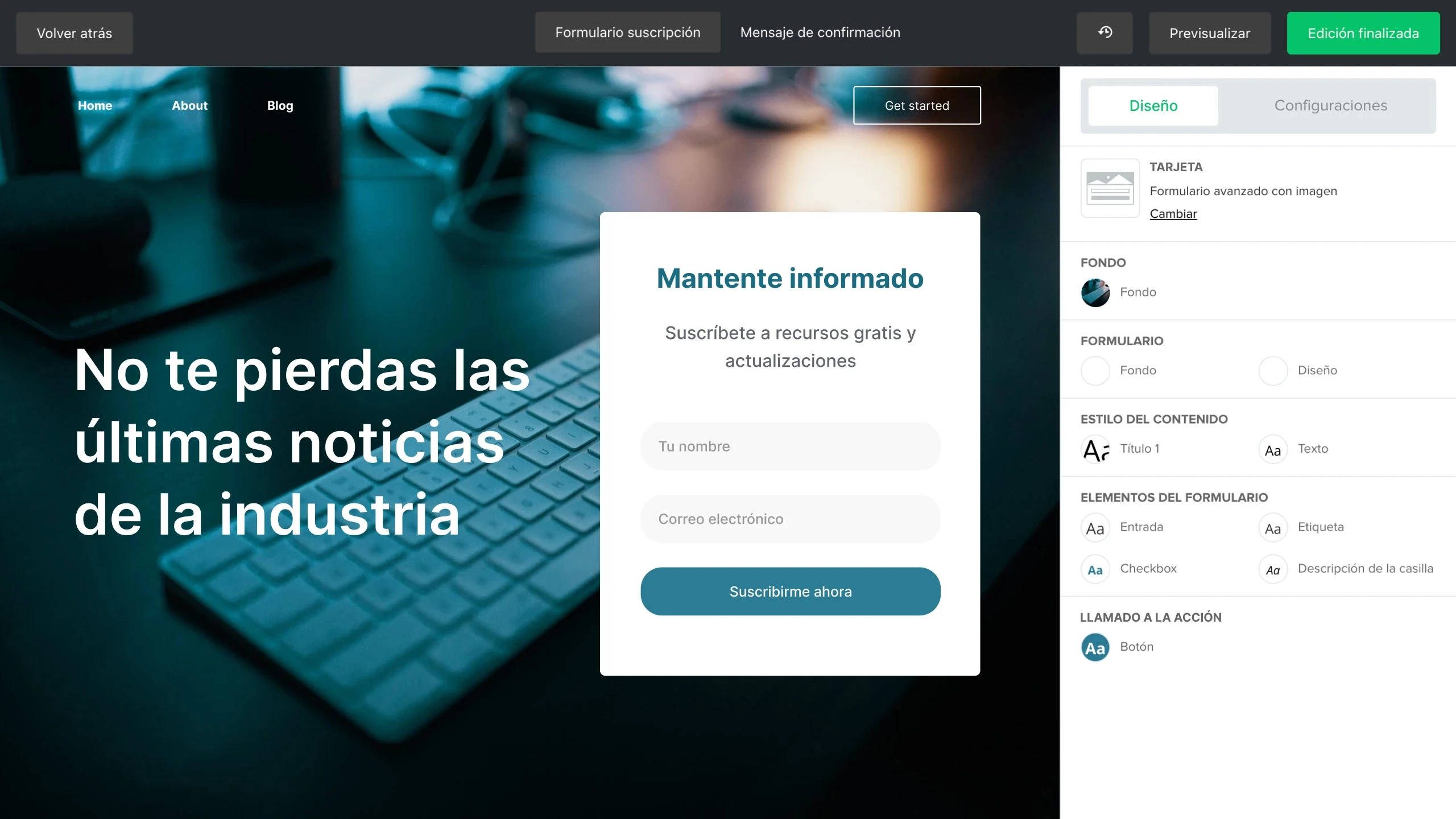 Ejemplo de formulario atractivo y efectivo diseñados en MailerLite