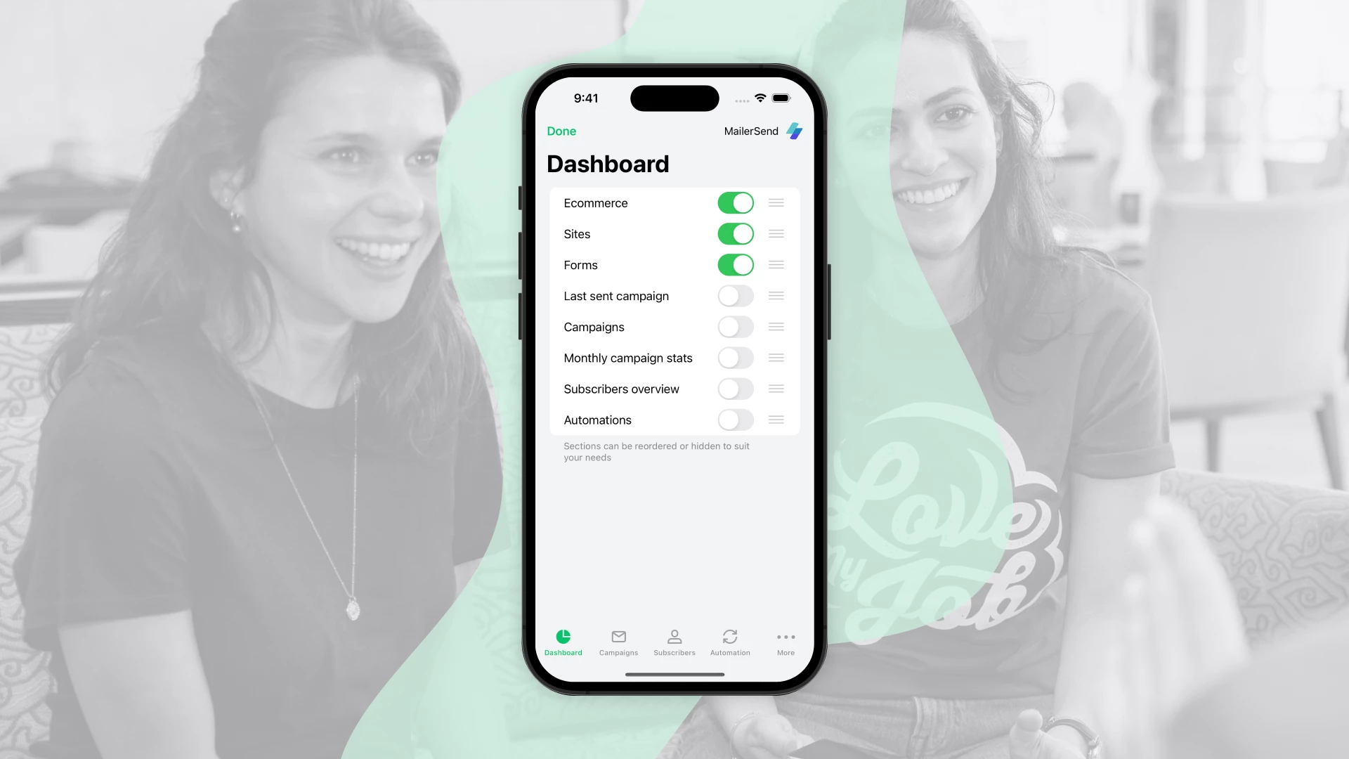 MailerLite app custom dashboard