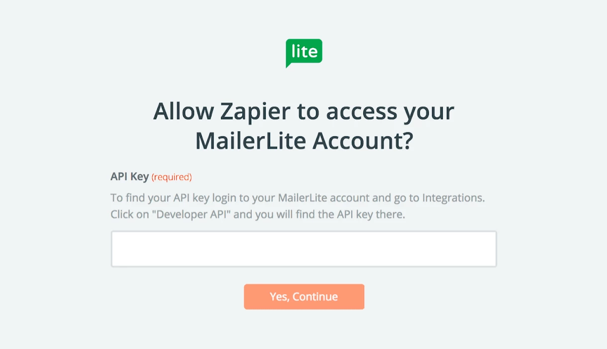 setting up zapier integration - enterting API key