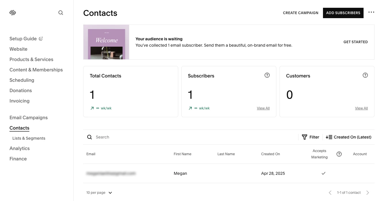  Contacts dashboard gives you a snapshot of your audience with basic insights