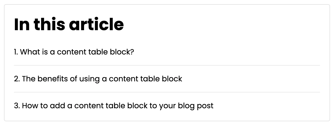 Content table block - MailerLite
