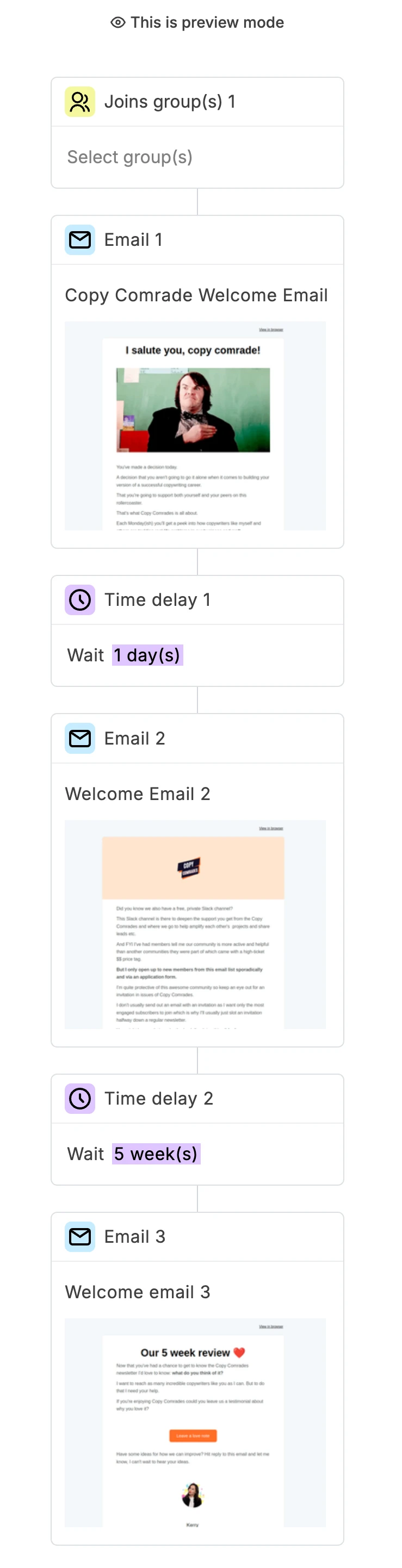 Copy Comrades’ welcome sequence 