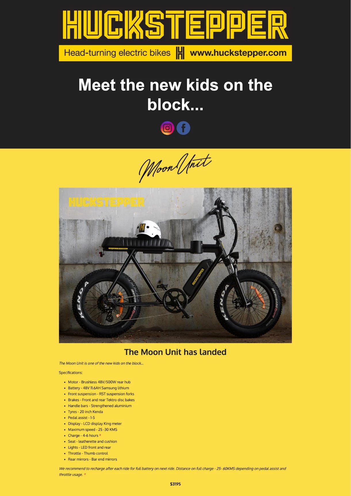 Landing page for Huckstepper yellow and black motorcycle example - mailerlite