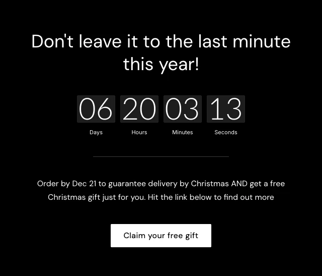 Screenshot of an email with a countdown timer
