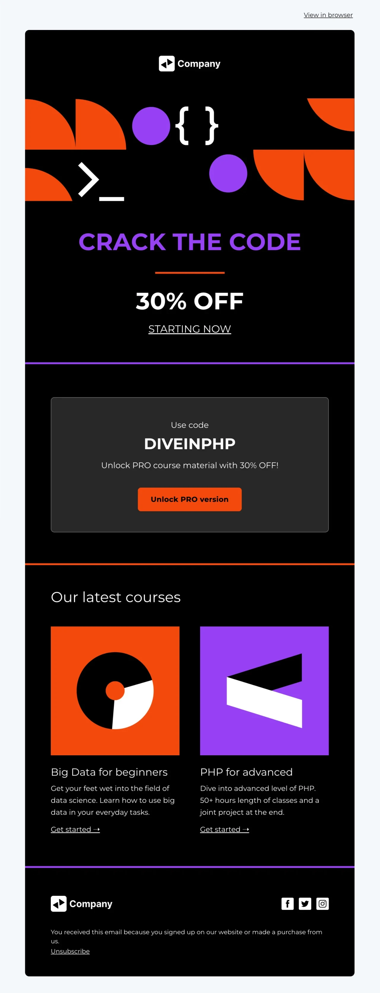 Discount coupon email template on MailerLite