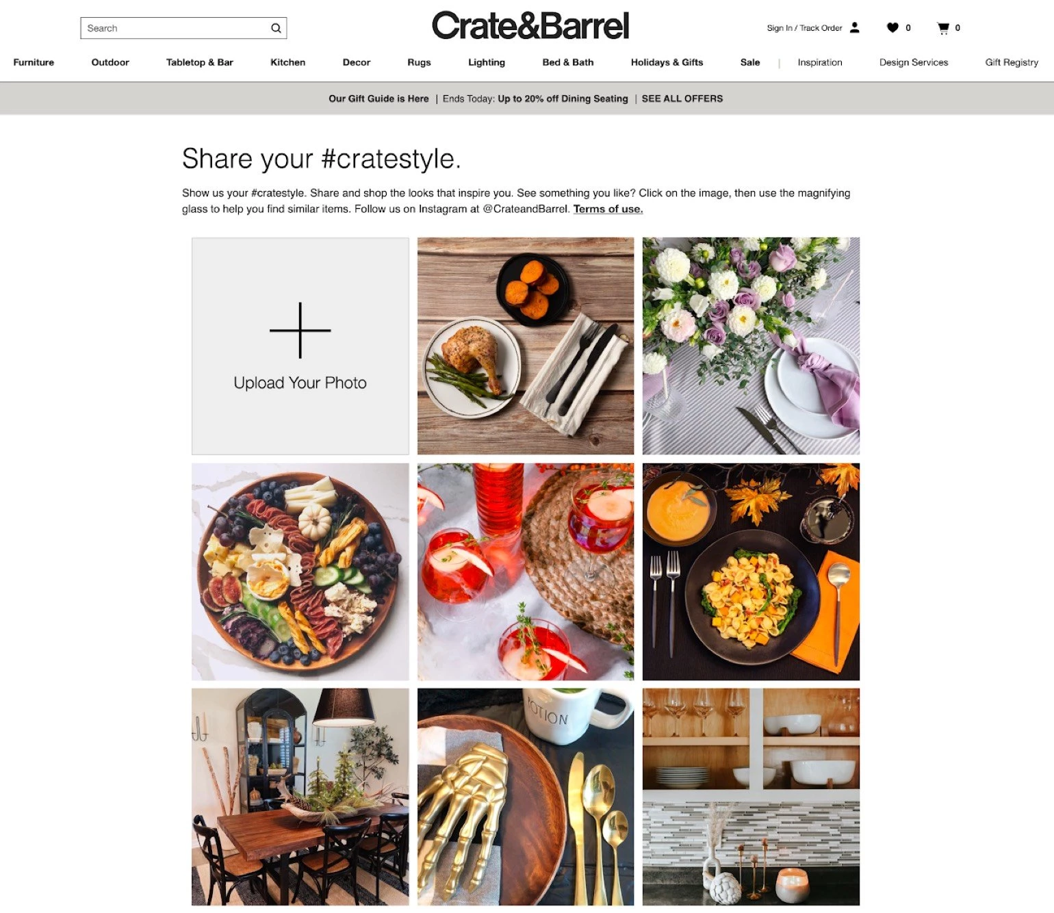 crate barrel landing page user generated content instagram style