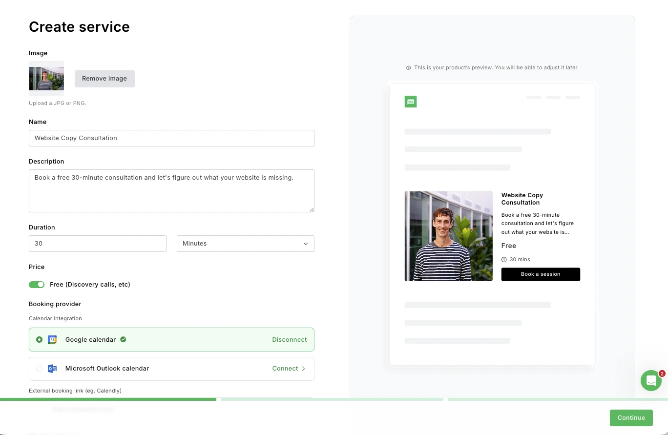 Screenshot of MailerLite's create booking page