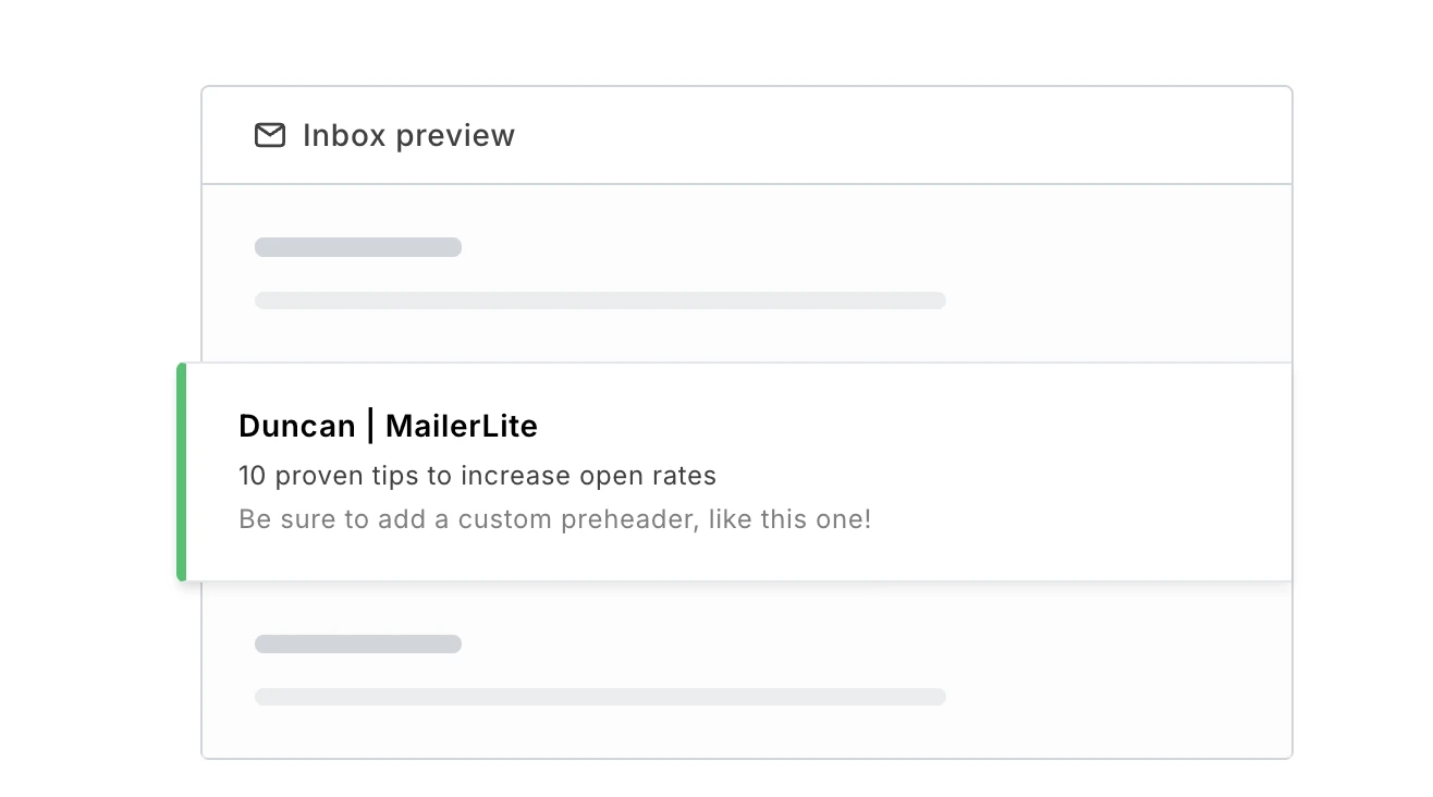 Subject line and preheader preview in MailerLite