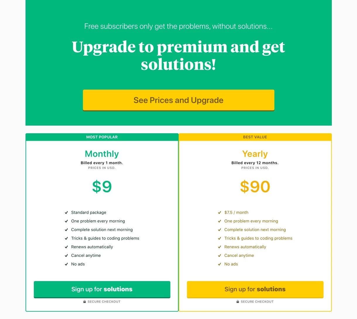 Daily Coding Problem paid newsletter example pricing