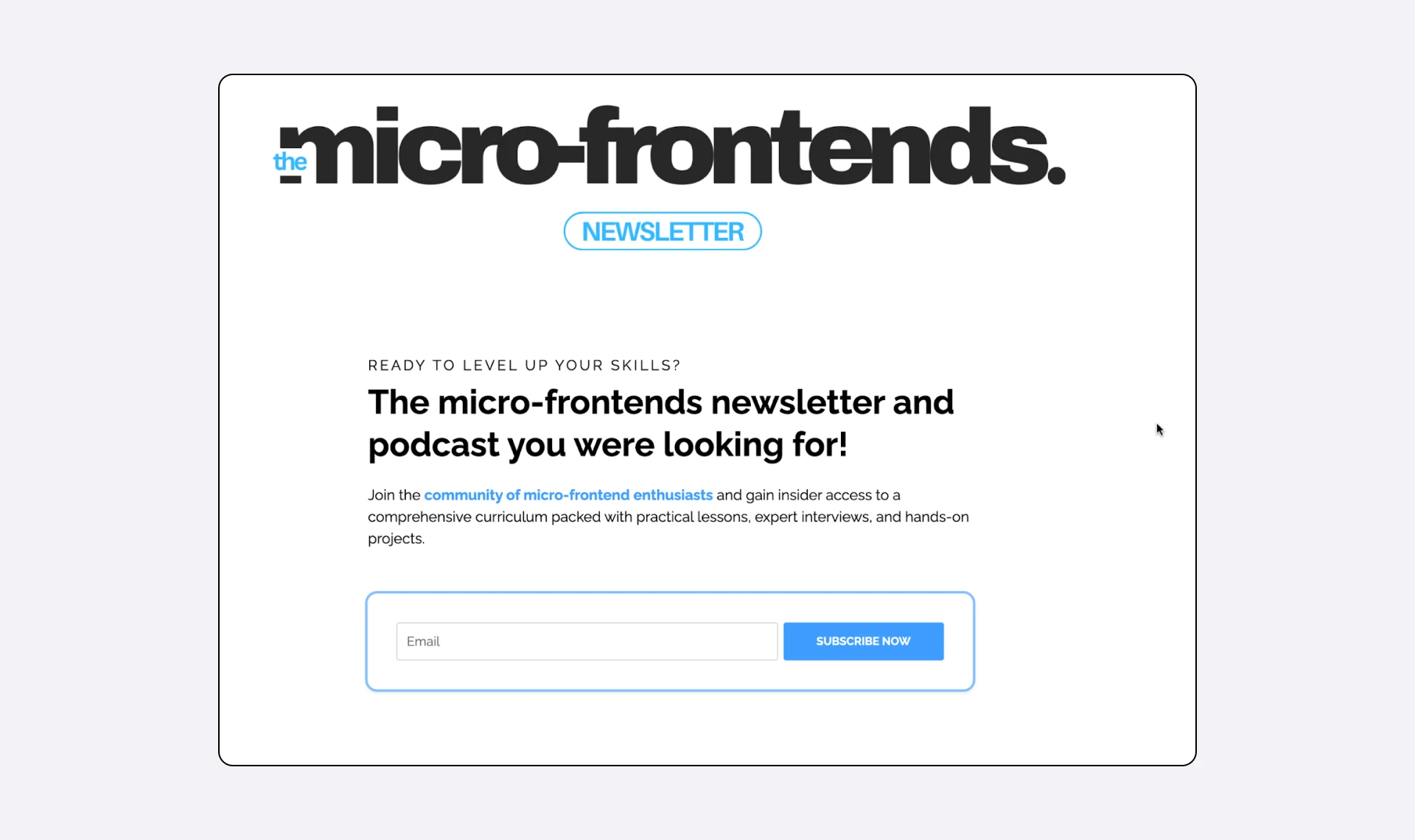 The homepage of The Micro-Frontends