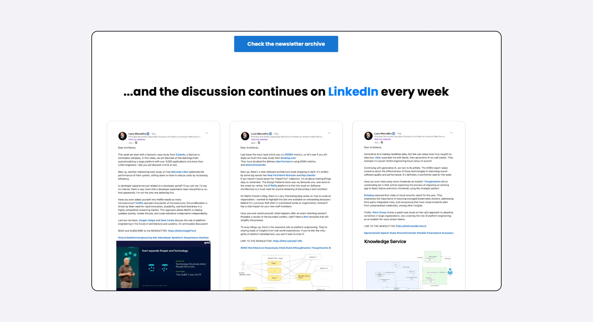 Luca has beautifully integrated his LinkedIn and newsletter content to grow his followers on both platforms