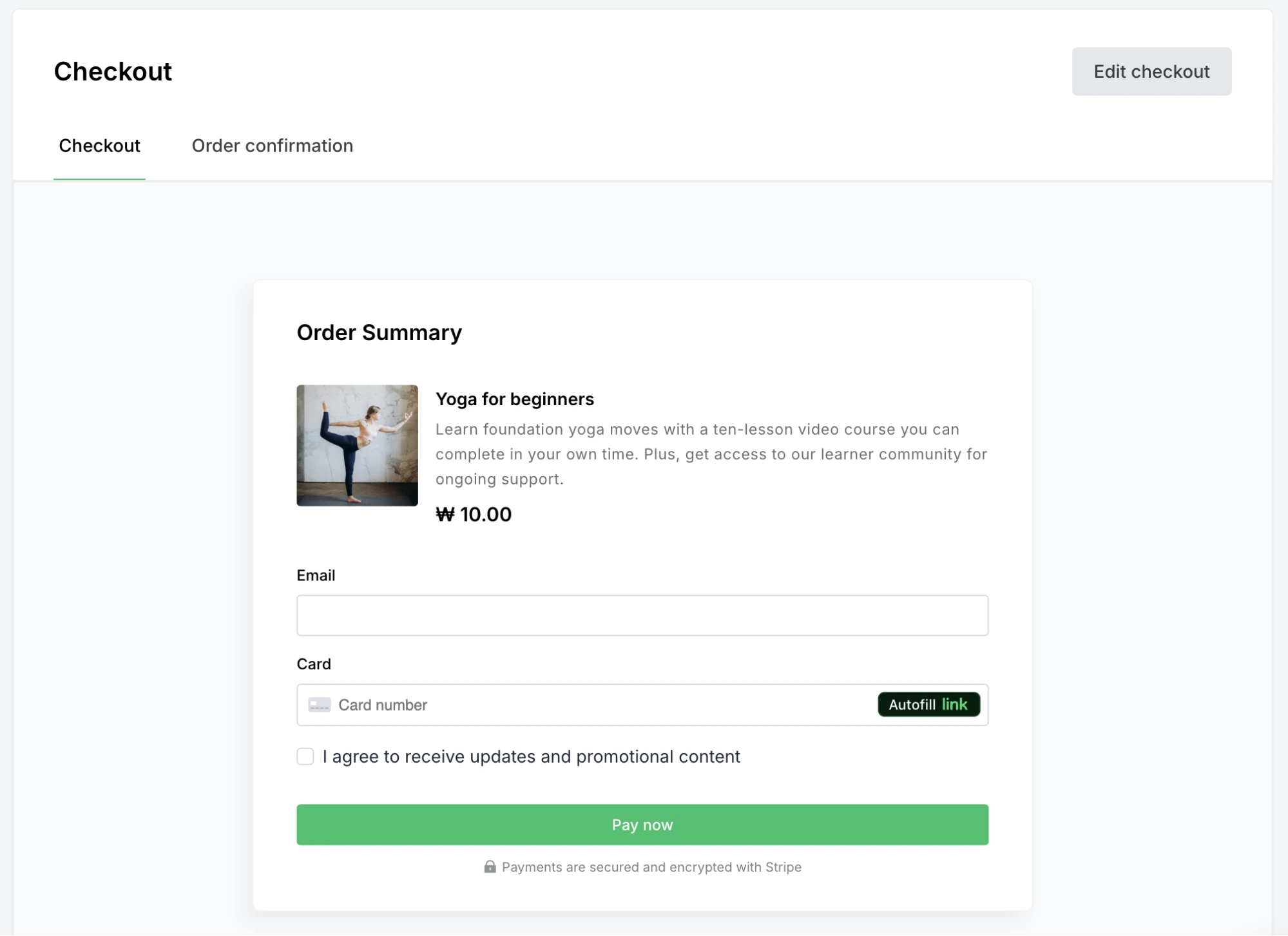 Screenshot of the order summary builder in MailerLite