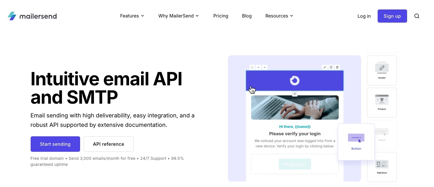 vista de página de inicio de mailersend