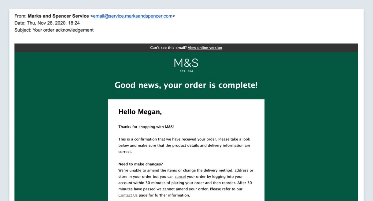 M&S email address example