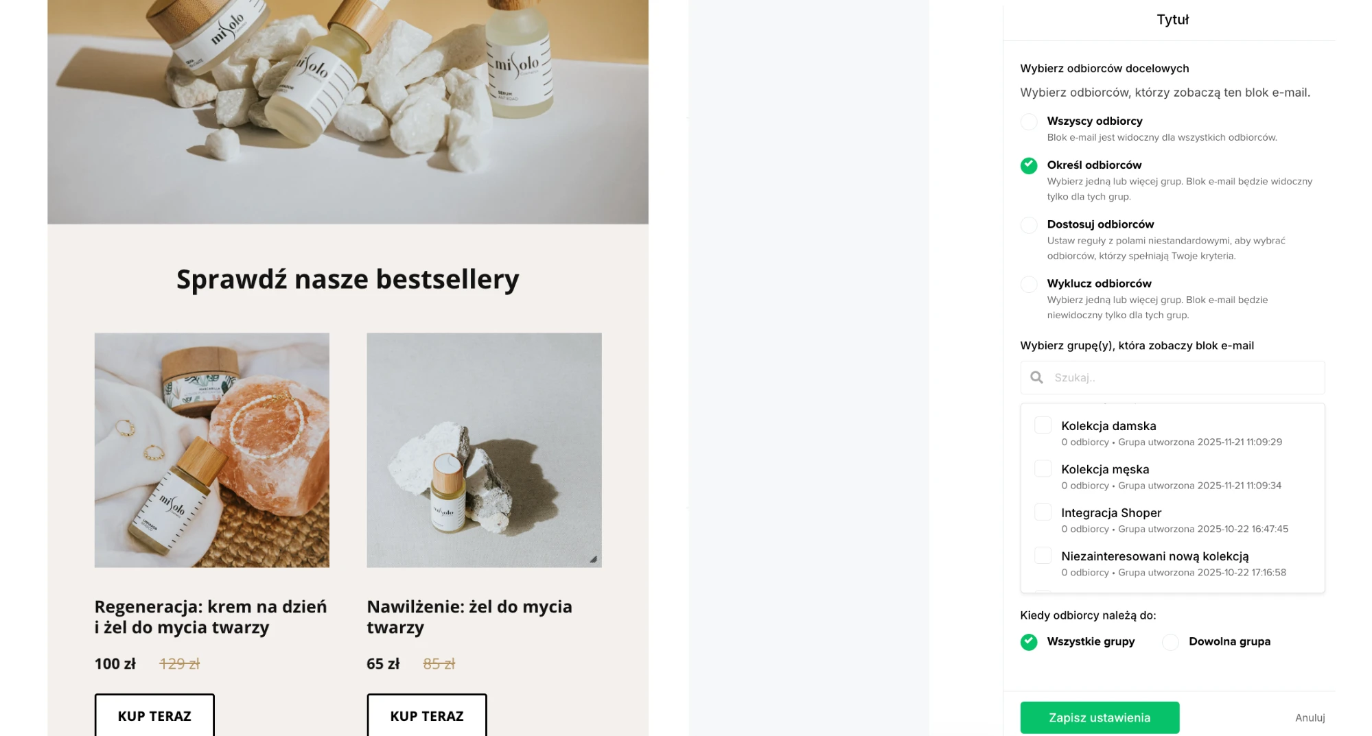 Przykład dynamicznych treści w MailerLite