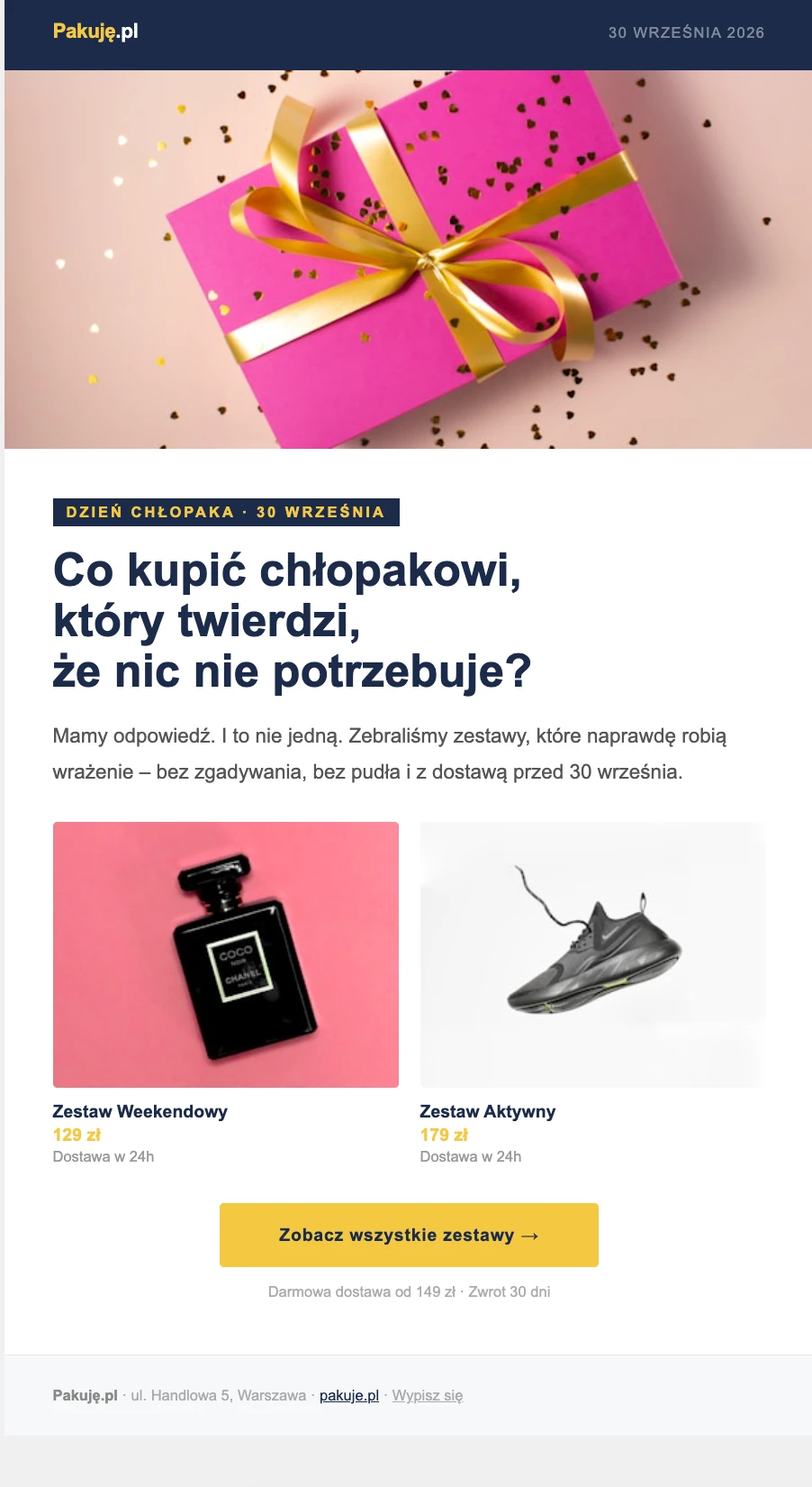 Przykład emaila dla ecommerce