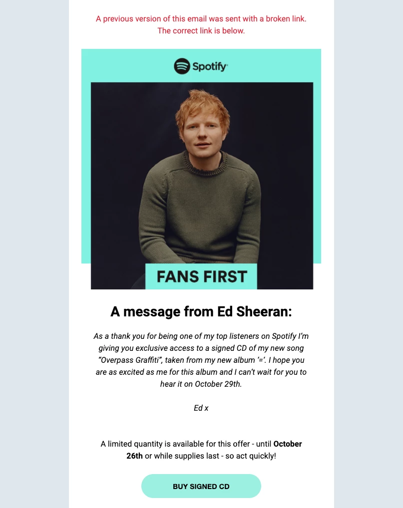 Spotify correction email