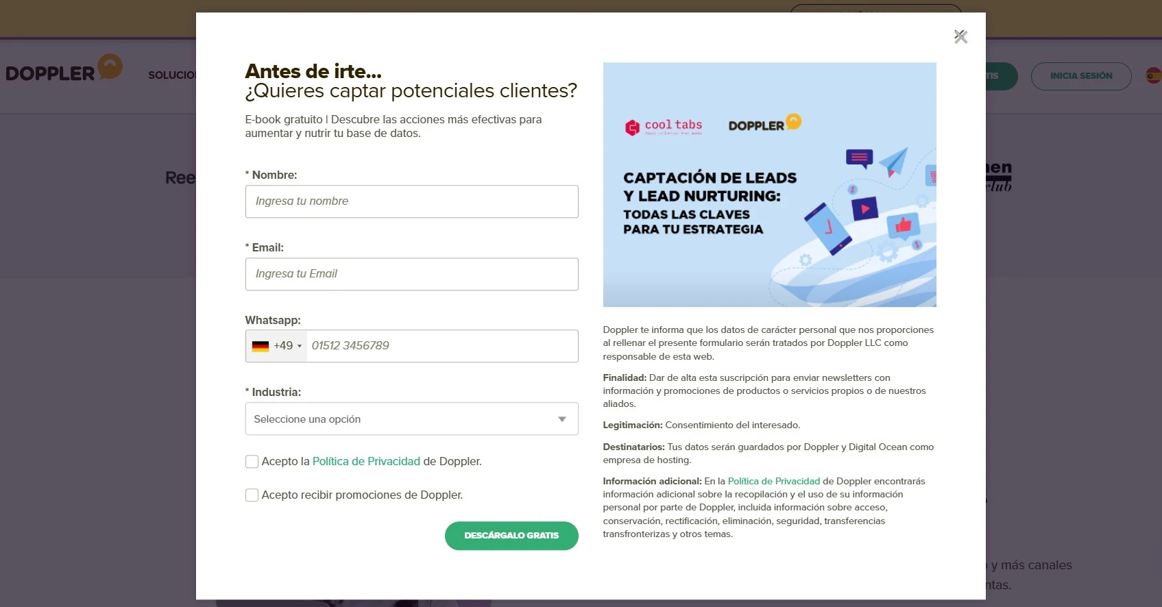 ejemplo de popup de salida
