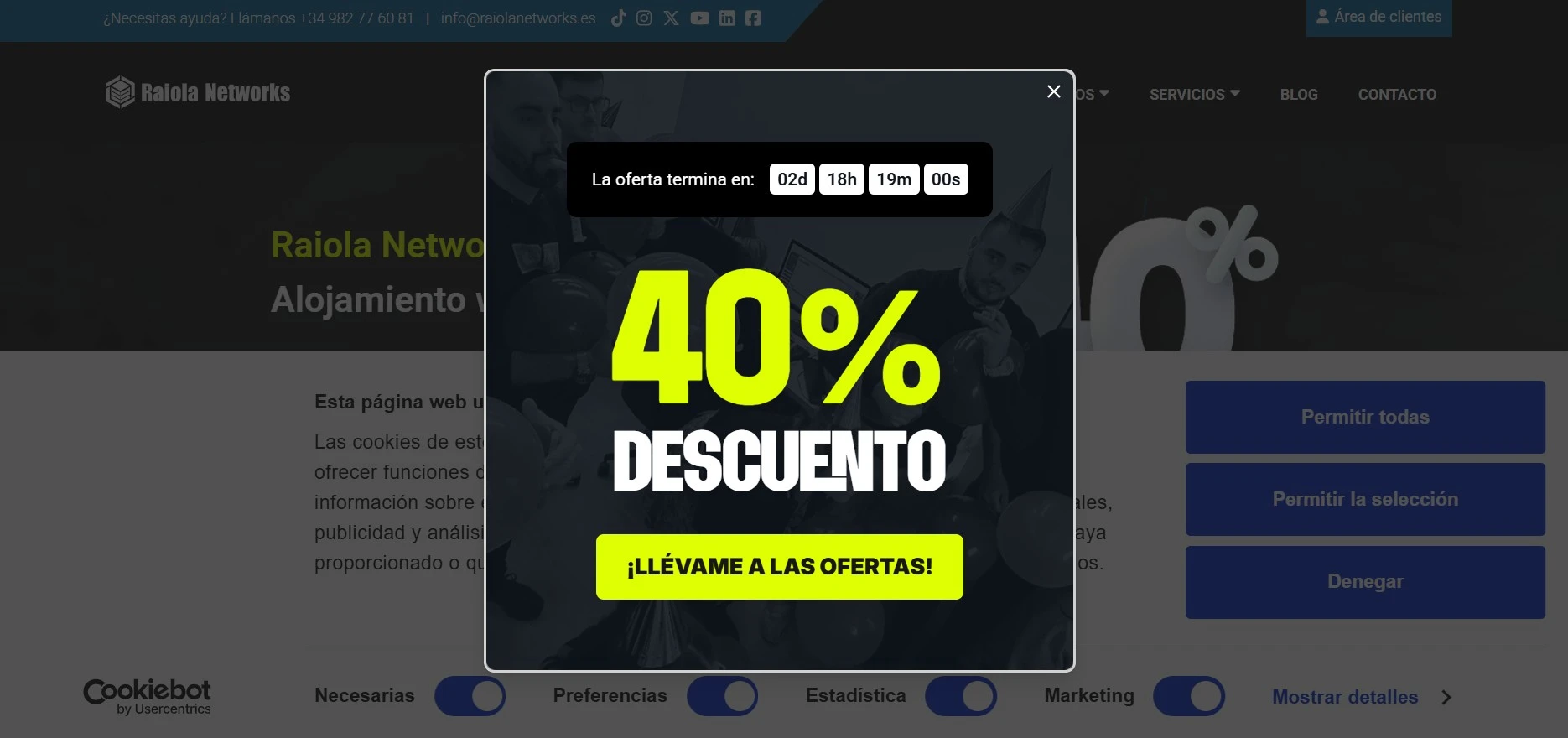 ejemplo de popup con 40% de descuento