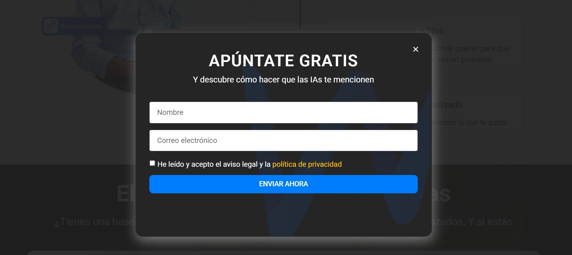 ejemplo de popup para recolectar email