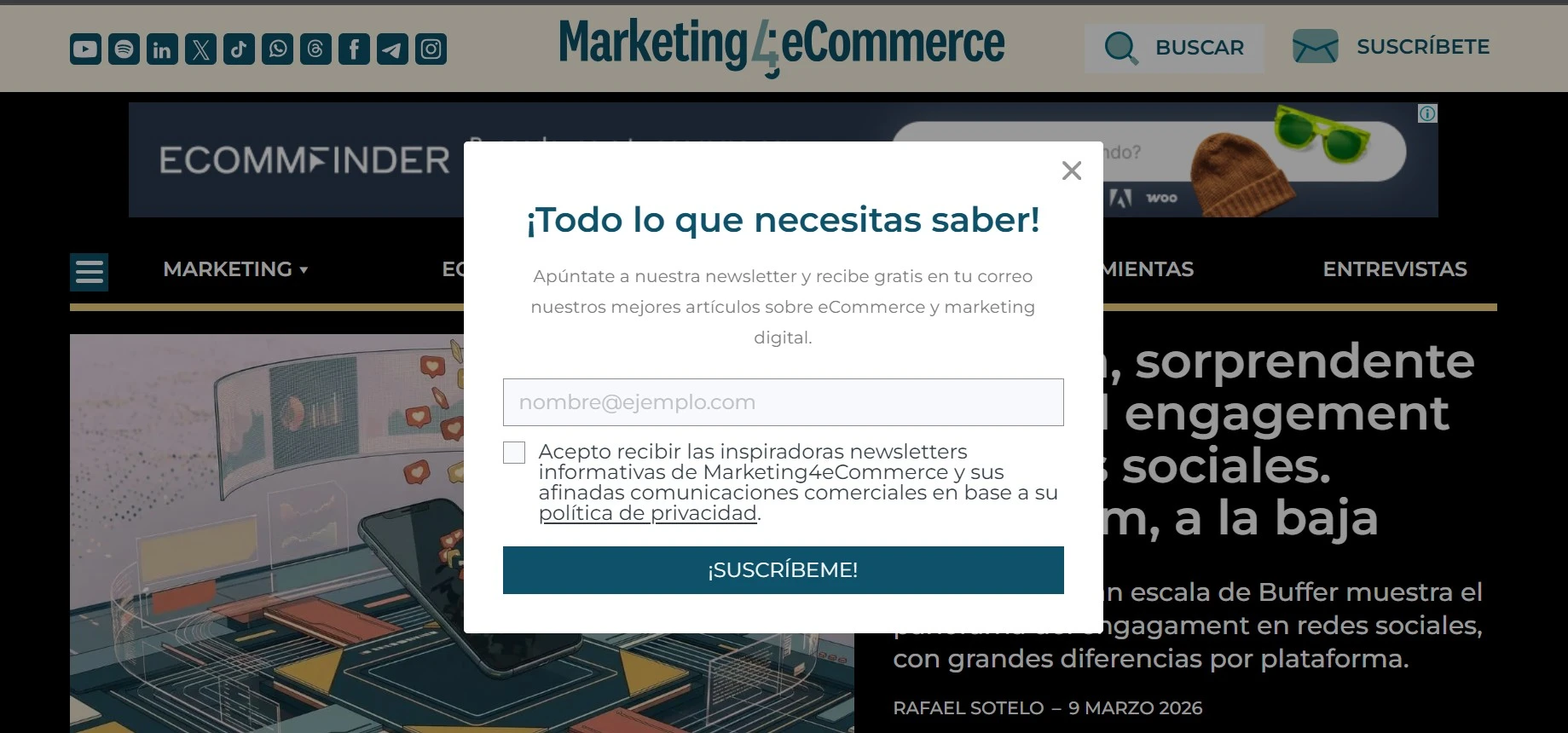 ejemplo de popup para captar suscriptores