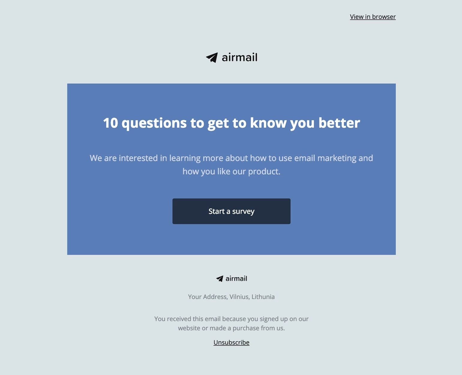 MailerLite's Email B with 10 questions survey