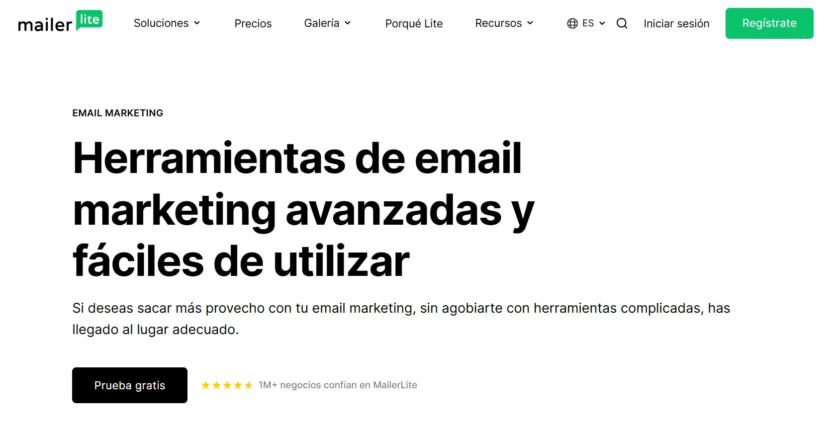 captura de pantalla de página de herramientas de email marketing de mailerlite