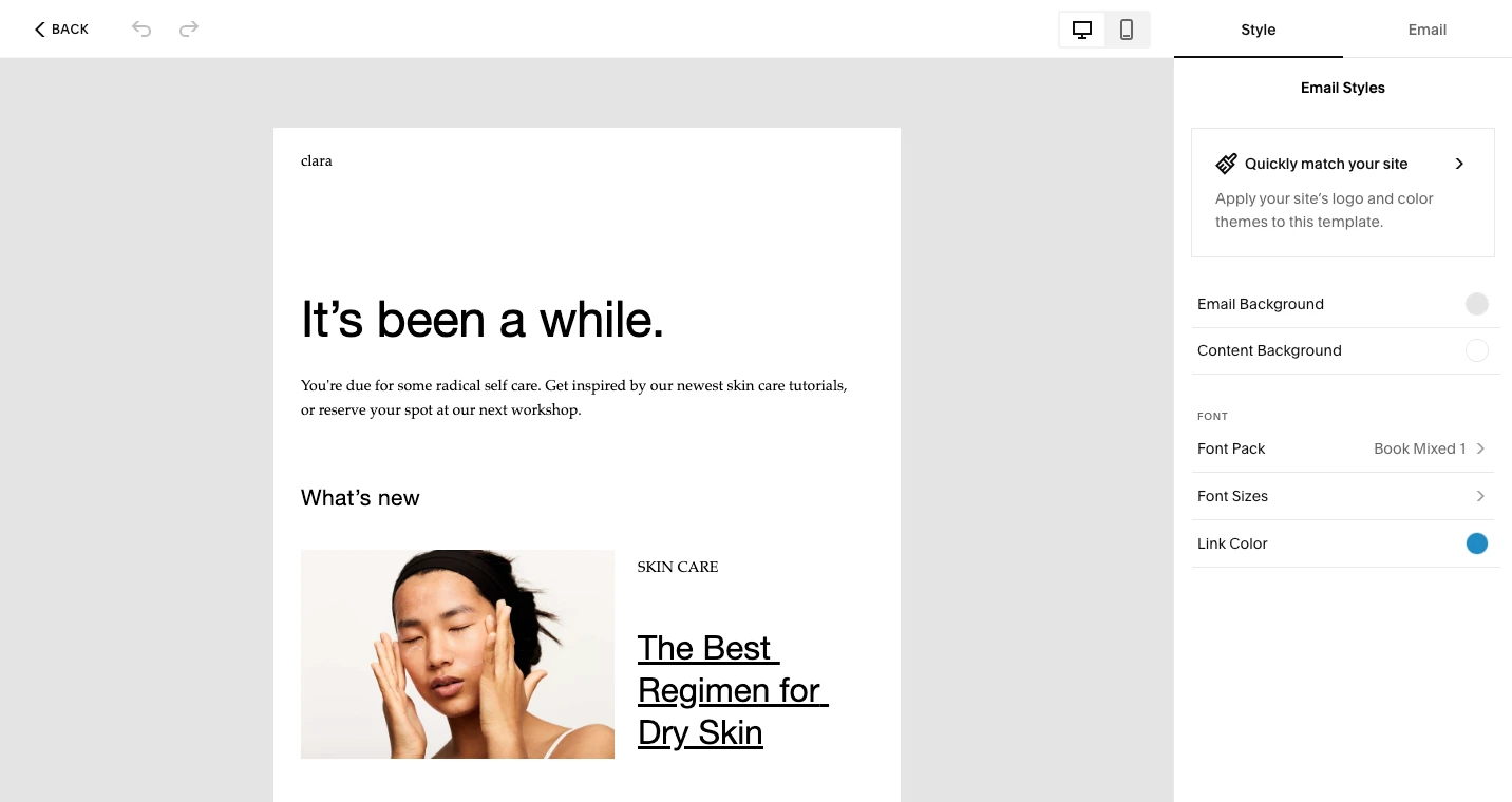Squarespace emails can match the look and feel of your website