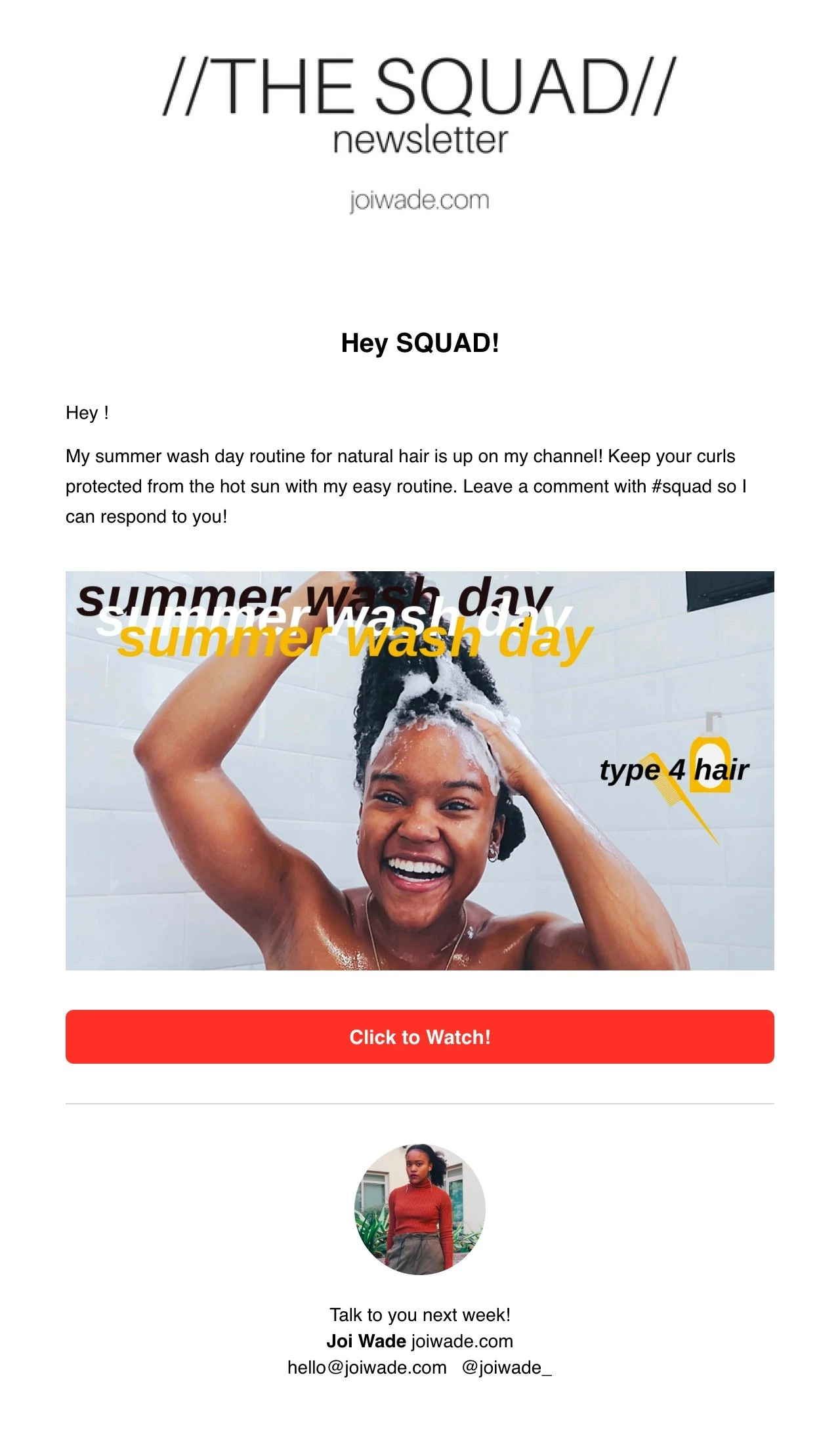 Joi Wade newsletter example
