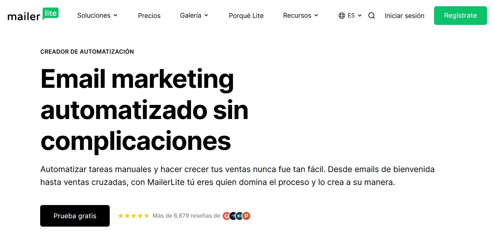 captura de pantalla de landing page de automatización de MailerLite