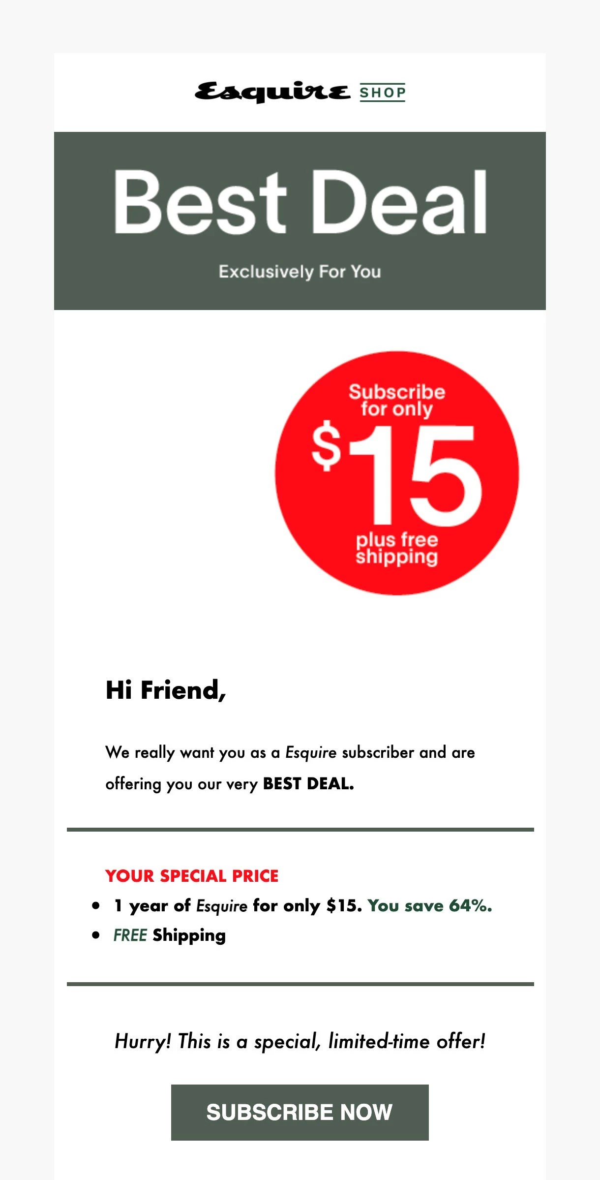 Email coupon by Esquire