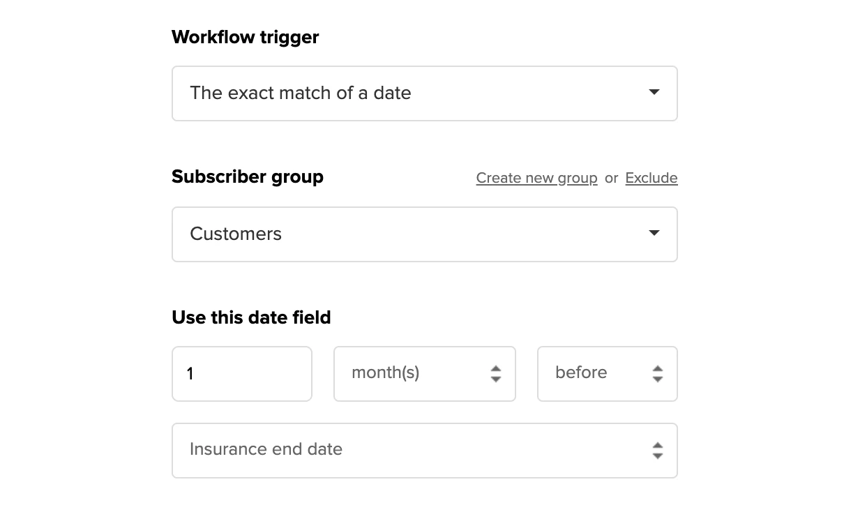 Exact match of a date email workflow trigger in app - mailerlite