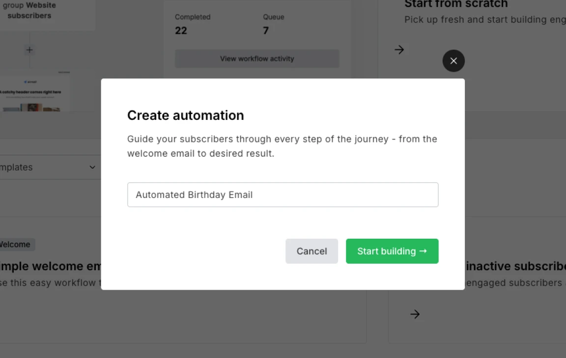 Automation page in the MailerLite dashboard